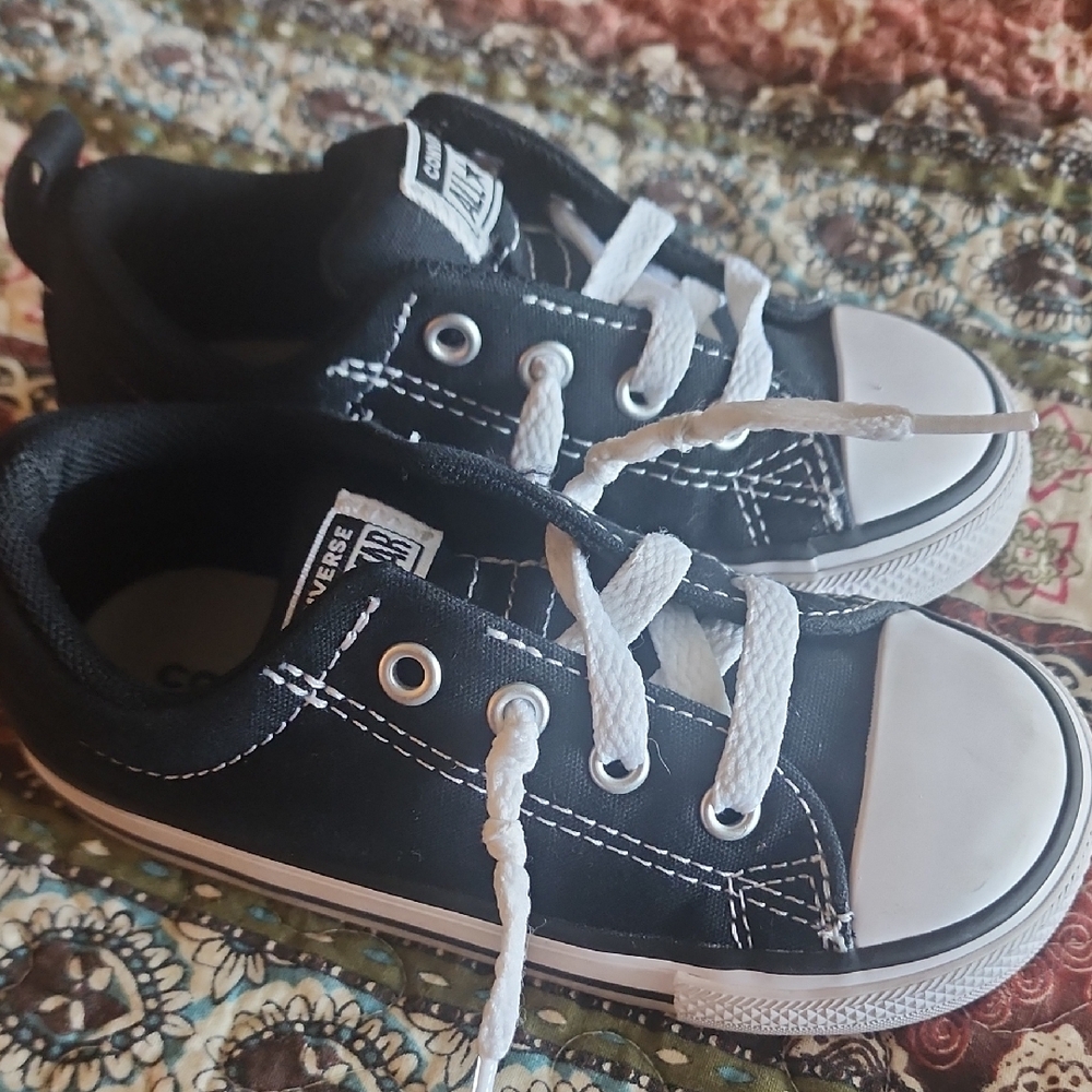 Converse Toddlers Black Canvas Sneakers with White Laces